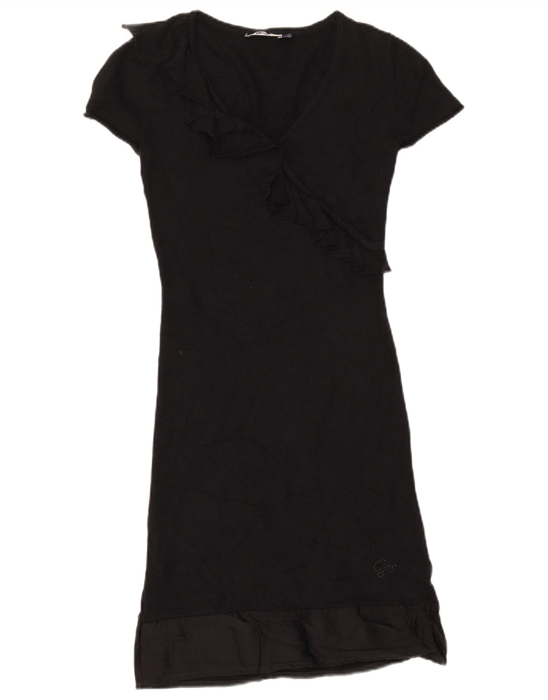 Damska sukienka sweterkowa GAS z krótkim rękawem i falbaną z przodu UK 10, mała czarna