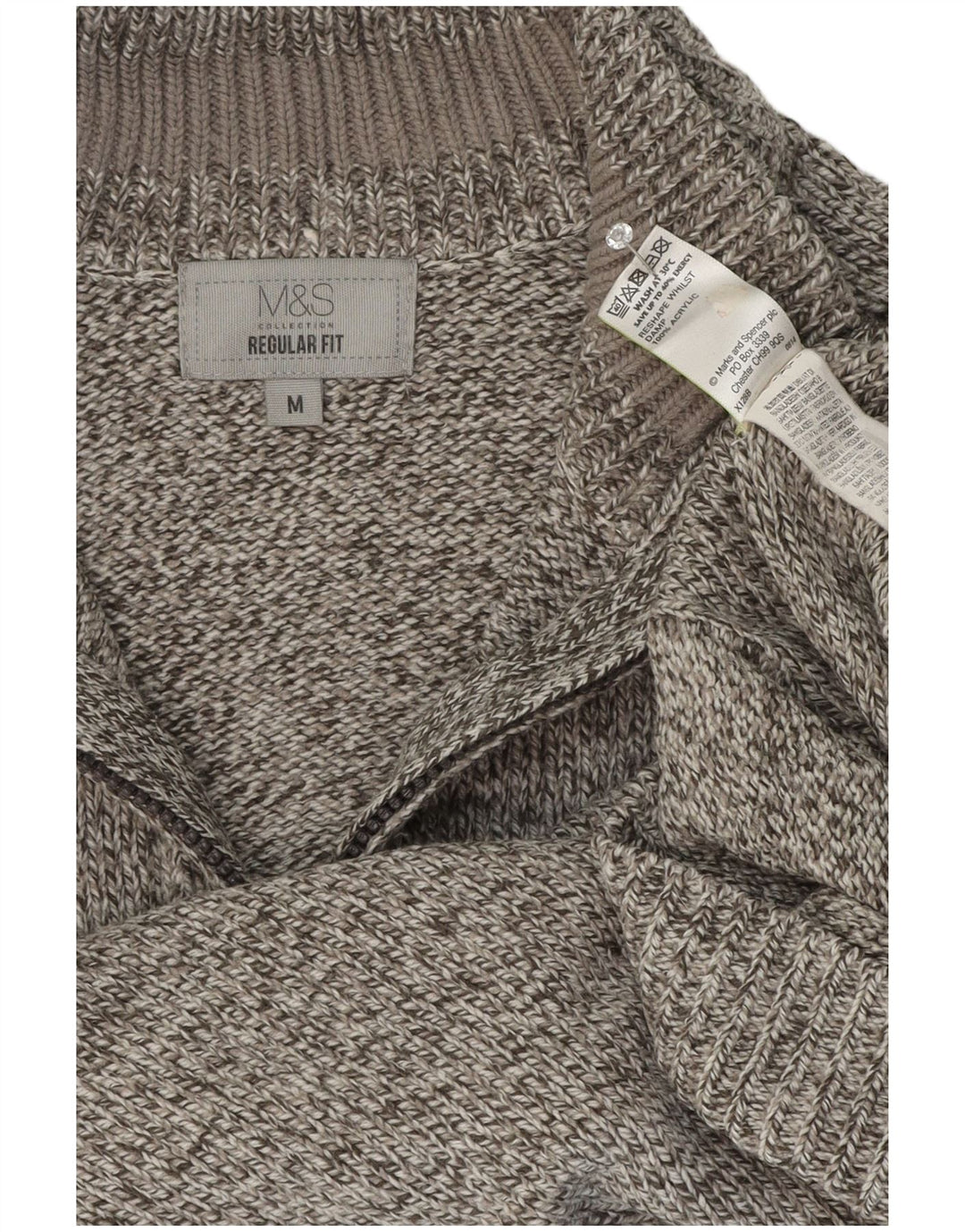 Marks & Spencer Męski sweter z zamkiem błyskawicznym, średnioszary, nakrapiany