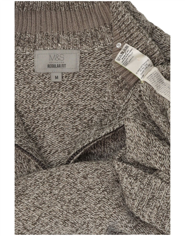 Marks & Spencer Męski sweter z zamkiem błyskawicznym, średnioszary, nakrapiany