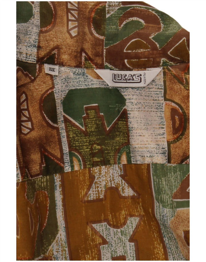 Koszula męska z krótkim rękawem w stylu vintage, średnia khaki, geometryczna