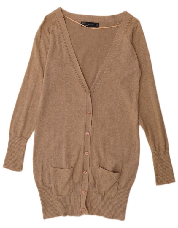 Sweter damski o przedłużonym kroju Zara UK 10 Small, beżowy, bawełniany