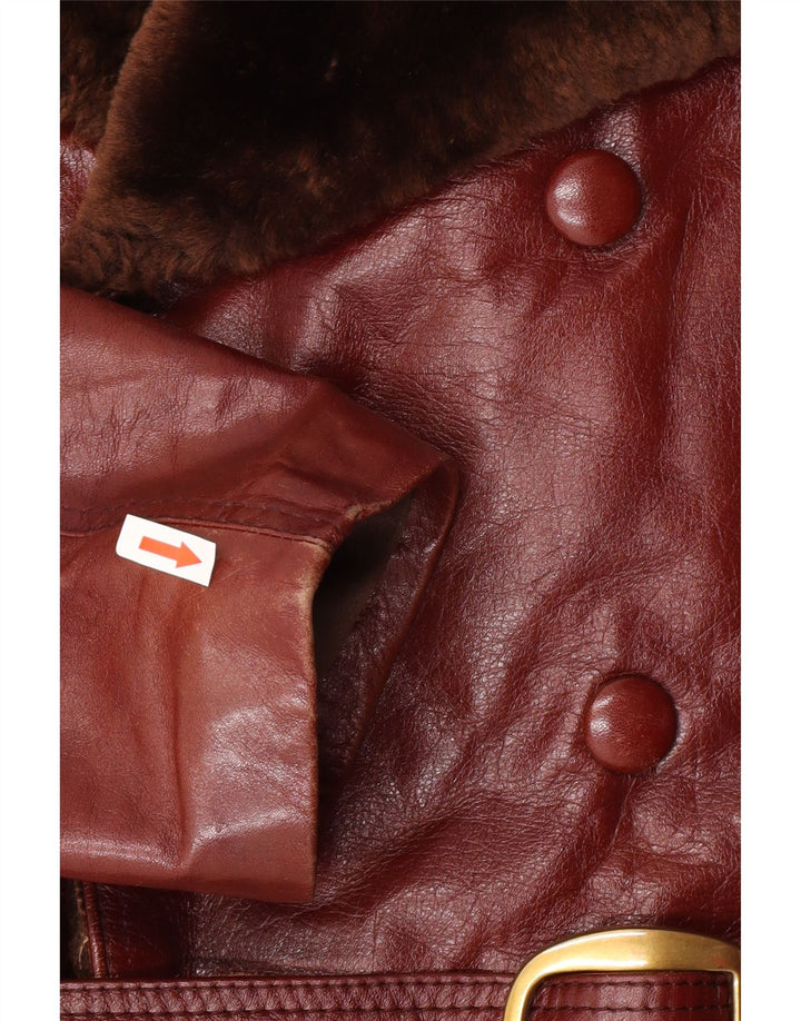 Vintage męski płaszcz skórzany z owczej skóry UK 38 średniej brązowej skóry