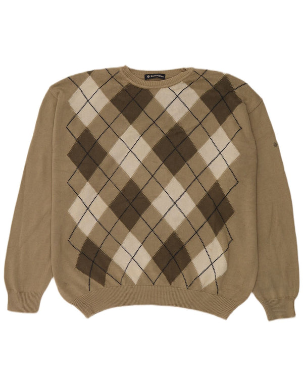 Burlington Męski sweter z okrągłym dekoltem EU 54 XL Zielony Argyle/Diament