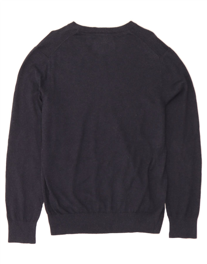EDDIE BAUER Mens V-Neck Jumper Sweater Medium Navy Blue Cotton Vintage Eddie Bauer and Second-Hand Eddie Bauer from Messina Hembry 