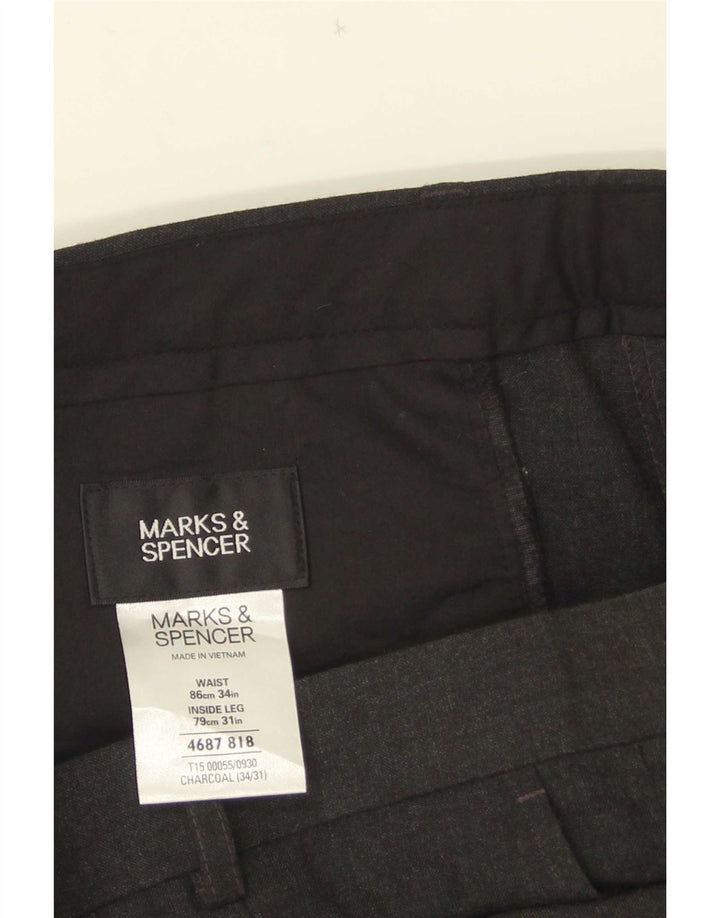 Męskie spodnie garniturowe Marks & Spencer W34 L31 Szary poliester