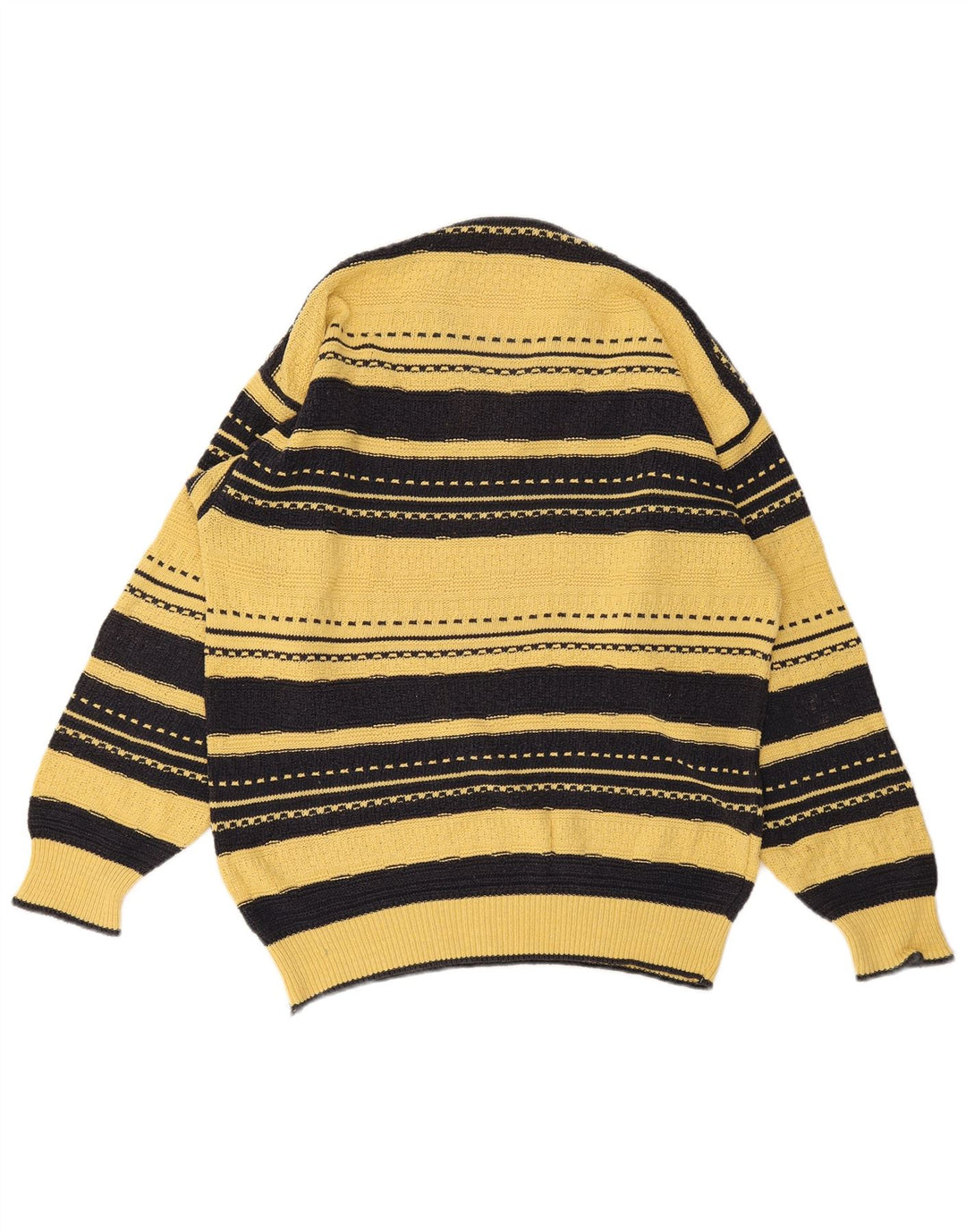 Vintage męski sweter z dekoltem w kształcie litery V, duże żółte paski