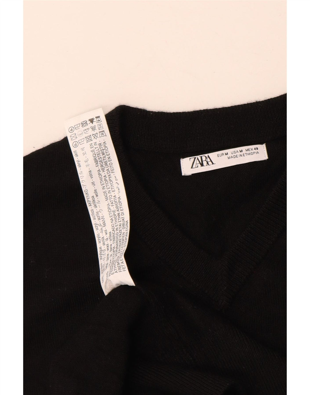 Męski sweter ZARA z dekoltem w kształcie litery V, średni czarny akryl