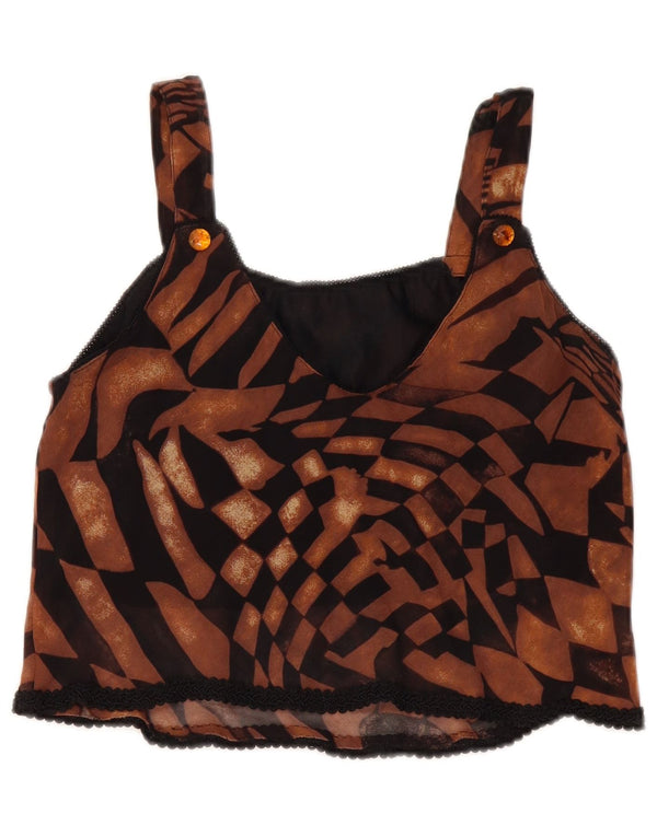 Vintage Womens Crop Cami Top UK 12 Medium Brown Geometric