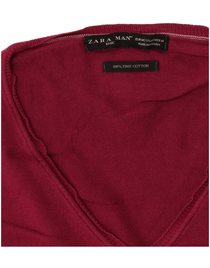 Męski sweter Zara z dekoltem w kształcie litery V, średnioróżowy, bawełniany