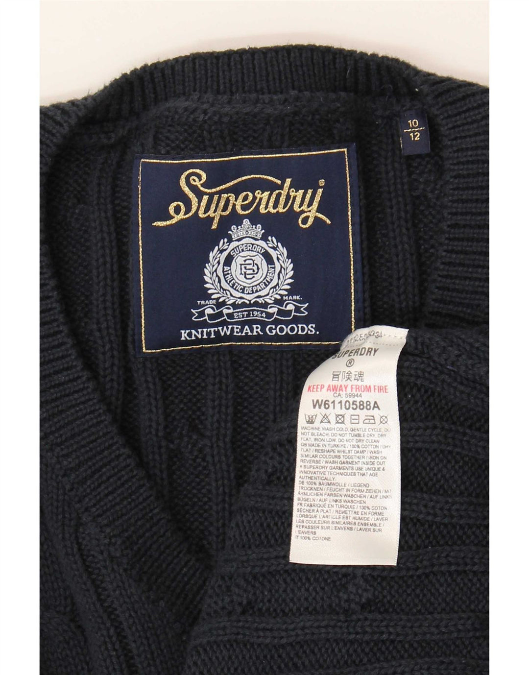 Damski sweter oversize Superdry z dekoltem w kształcie litery V, UK 10, mały, granatowy