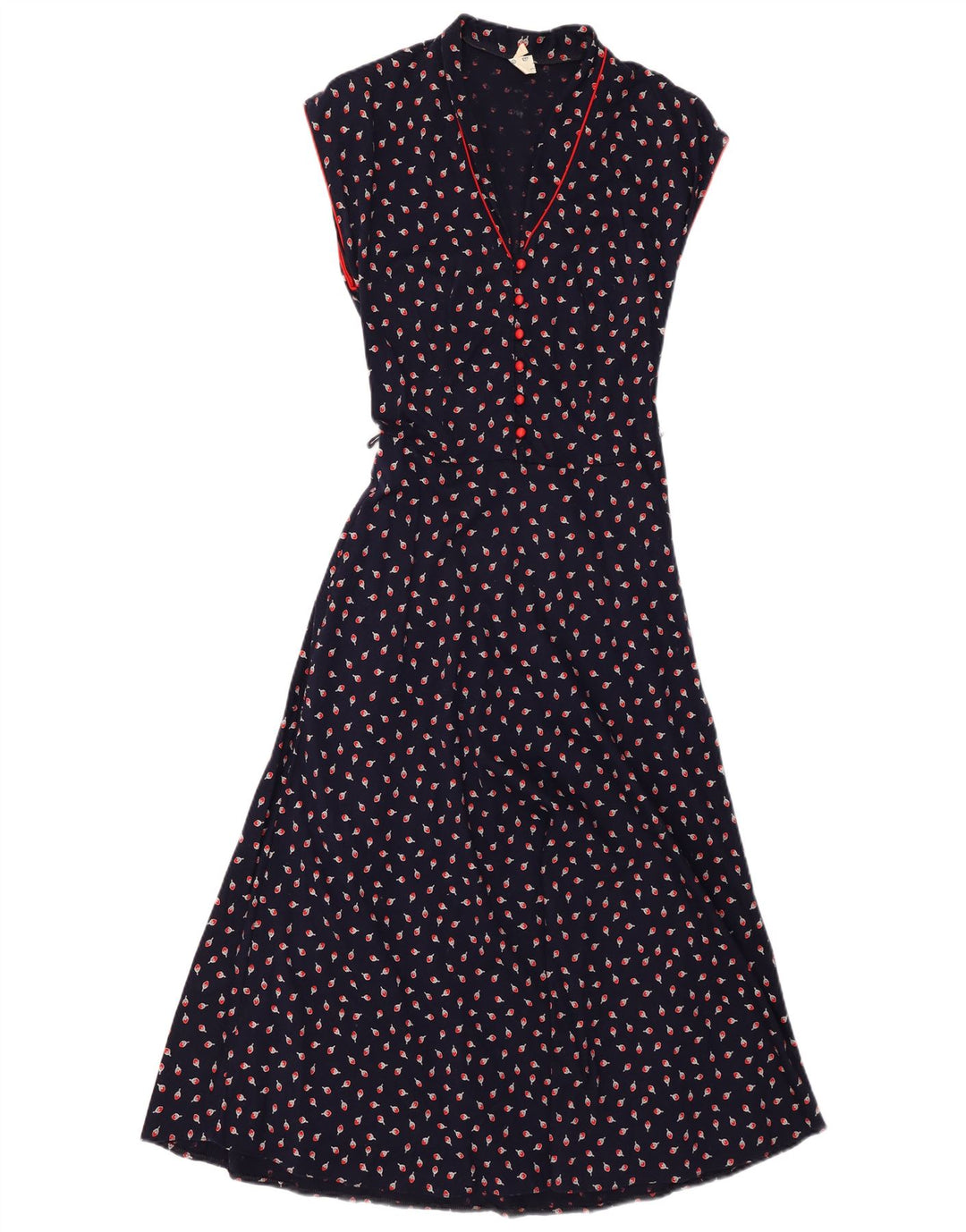 VINTAGE Damska sukienka maxi bez rękawów IT 38 XS Granatowa bawełniana w kwiaty