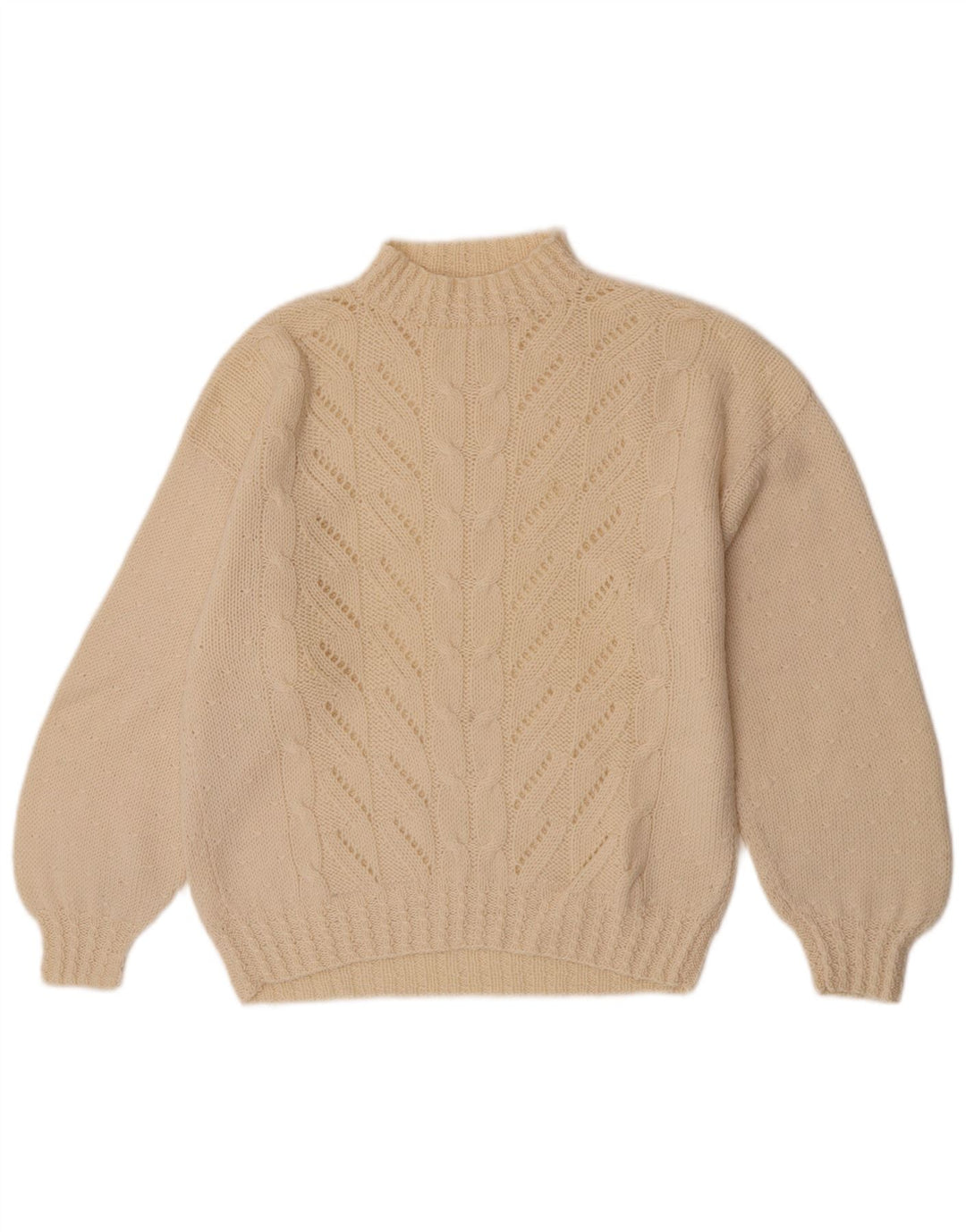 Sweter damski w stylu vintage z golfem UK 14, średni, w kolorze złamanej bieli