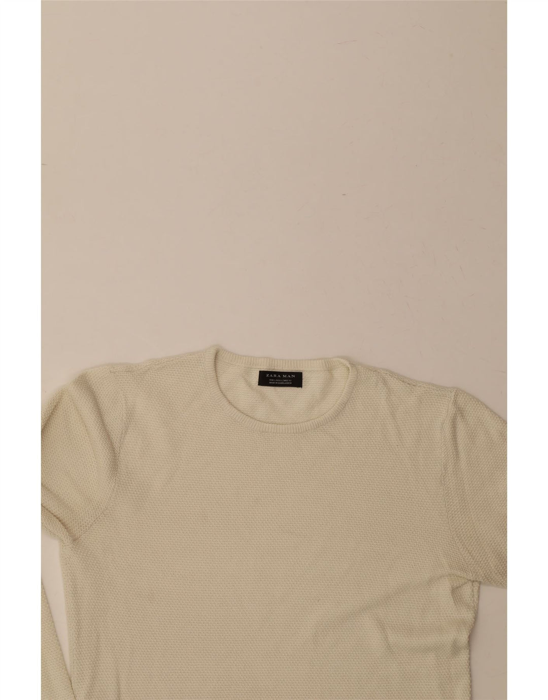 ZARA Mens Crew Neck Jumper Sweater Large Off White Vintage Zara and Second-Hand Zara from Messina Hembry 