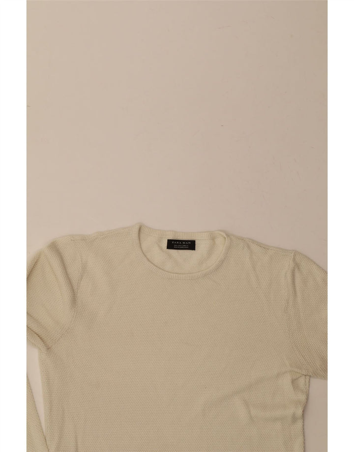 ZARA Mens Crew Neck Jumper Sweater Large Off White Vintage Zara and Second-Hand Zara from Messina Hembry 