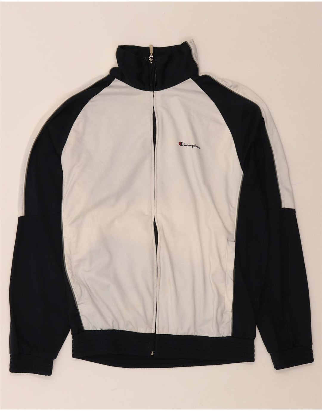 CHAMPION Mens Tracksuit Top Jacket Medium White Colourblock Polyester