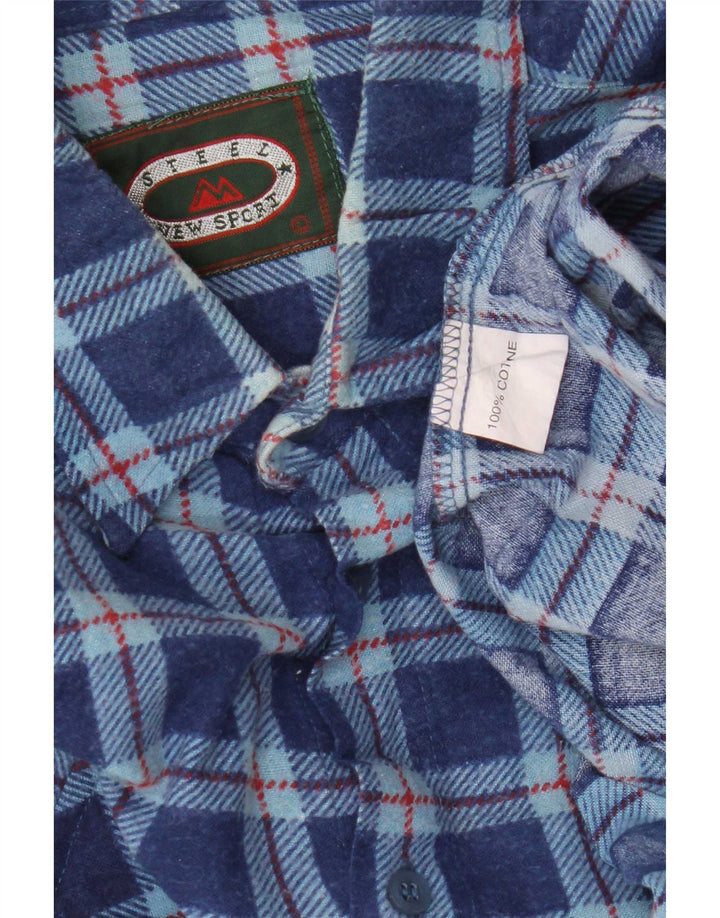 Vintage męska koszula flanelowa, duża, niebieska, bawełniana krata