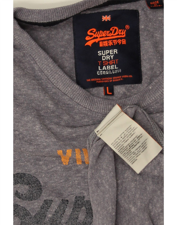 SUPERDRY Męski T-shirt z grafiką, duży, szary, bawełniany w plamki
