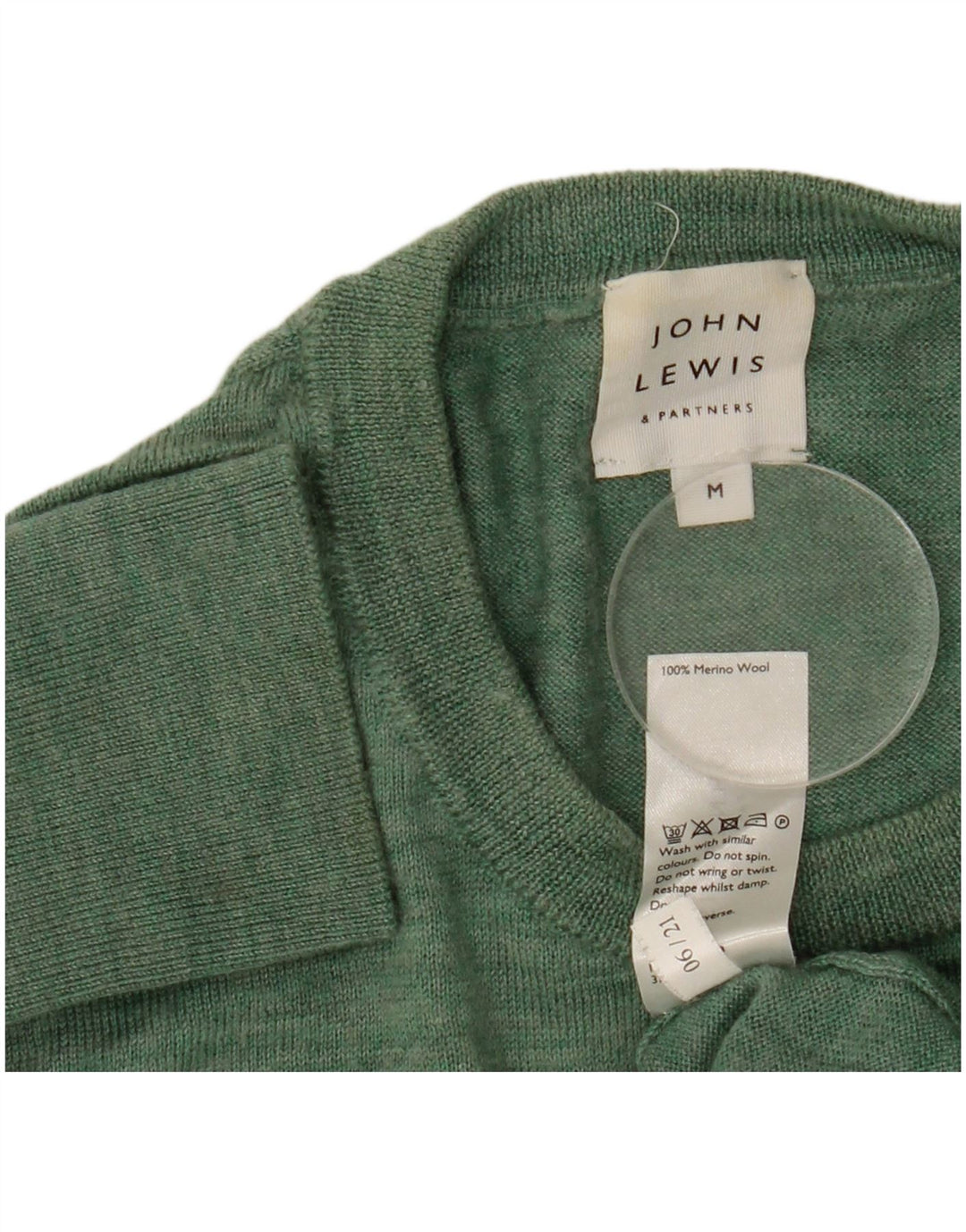 Męski sweter z okrągłym dekoltem John Lewis, wełna merynosów w kolorze średniej zieleni