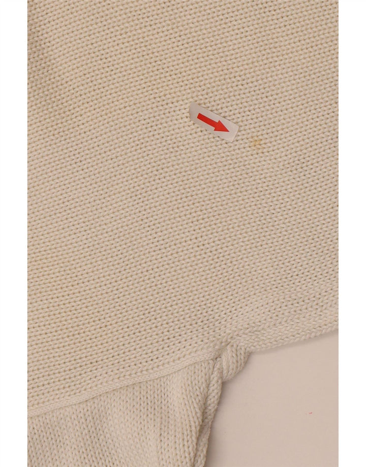 Damski sweter w stylu vintage z graficznym dekoltem w kształcie litery V, UK 14, średni biały