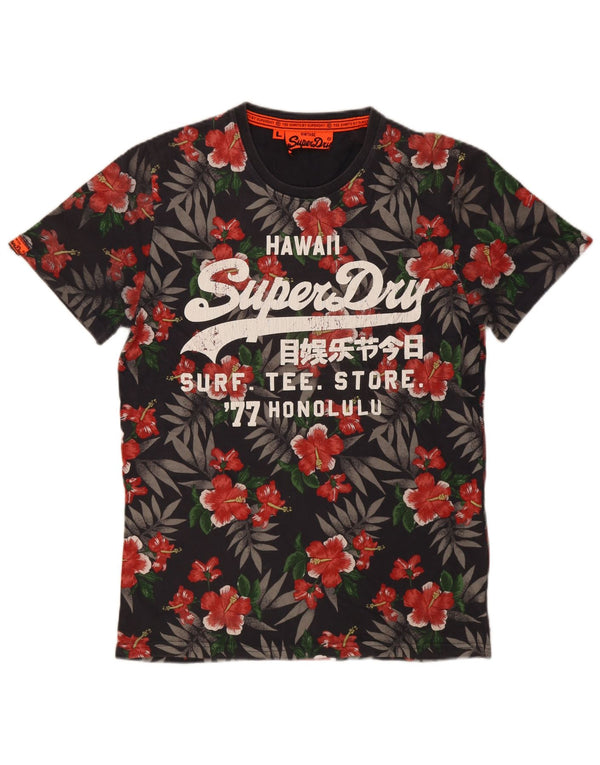 Męski T-shirt z grafiką Superdry, duży, czarny, bawełniany w kwiaty