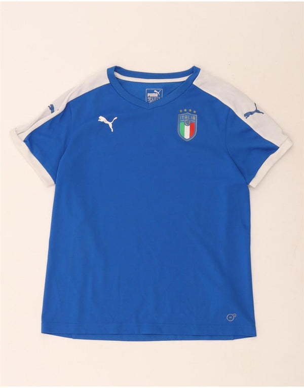 Damska koszulka z grafiką Puma Italia Top UK 14, duża, niebieska, z blokami kolorów