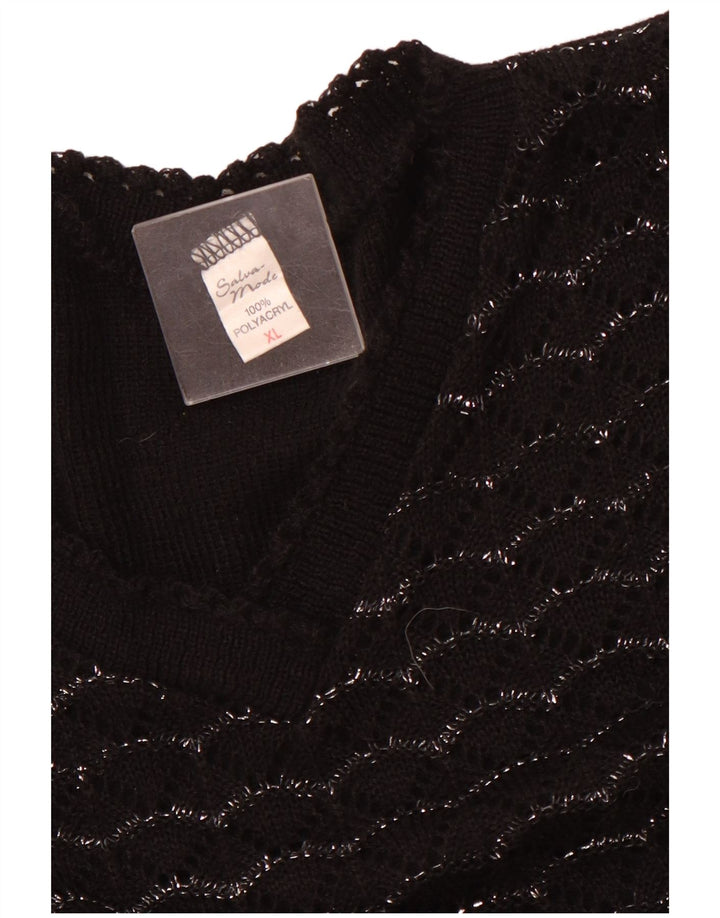 Damski sweter VINTAGE z krótkim rękawem i dekoltem w kształcie litery V, UK 18 XL, w czarne paski