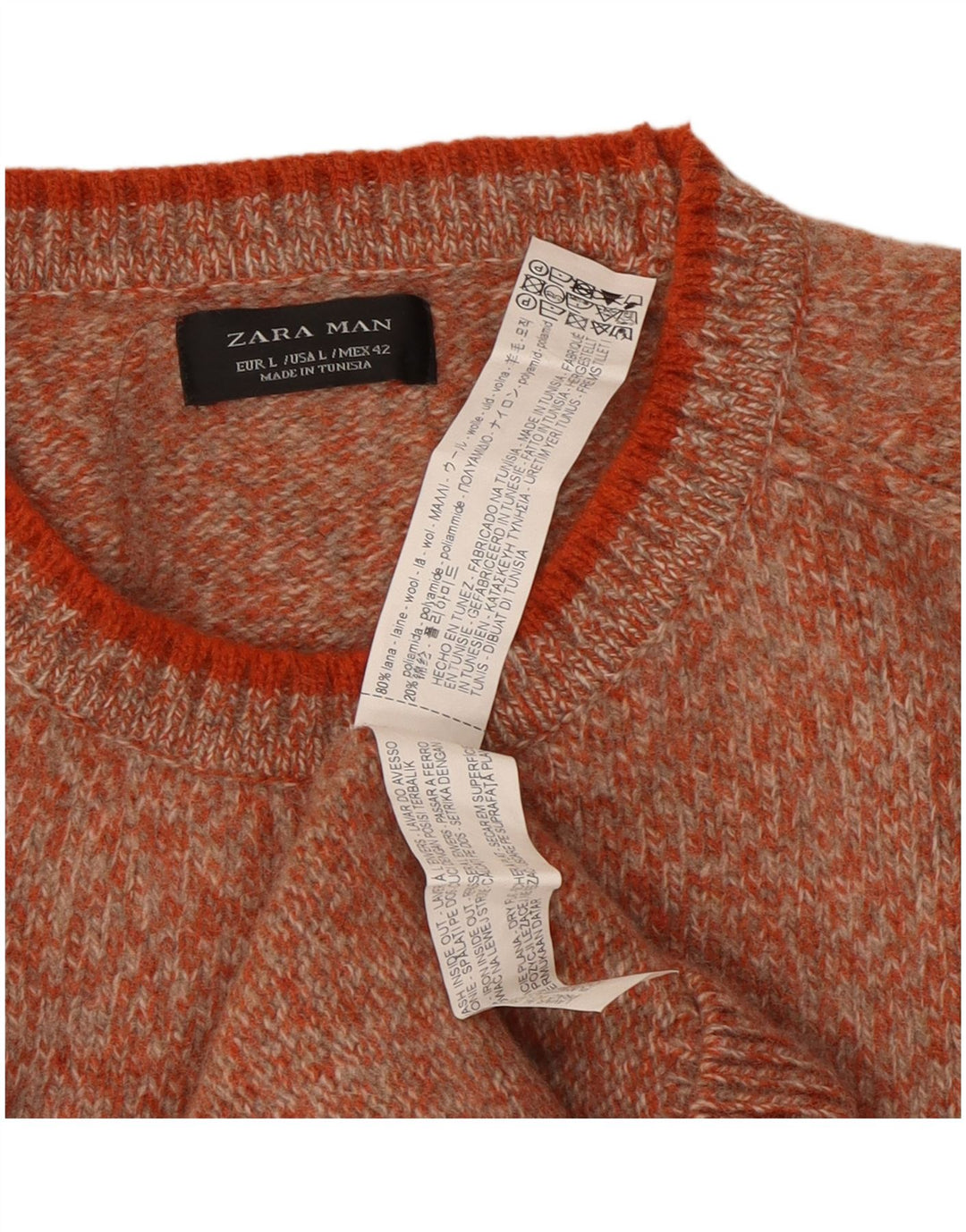 Męski sweter Zara z okrągłym dekoltem, duża, wełniana, w pomarańczowe plamki