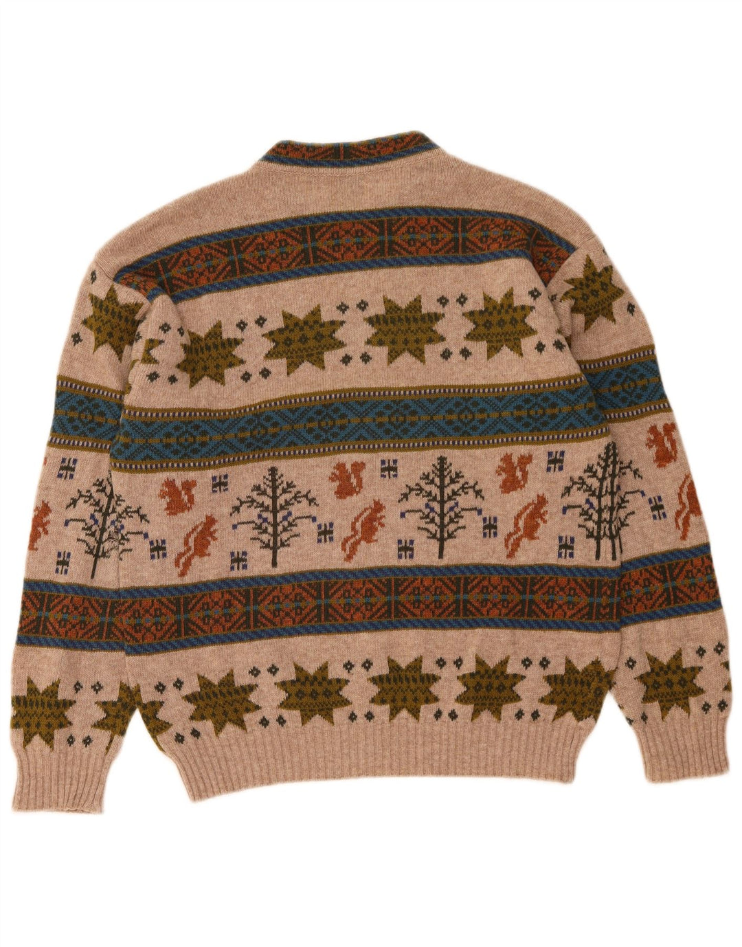 Męski sweter z okrągłym dekoltem Benetton, średni beż, wełna Fair Isle