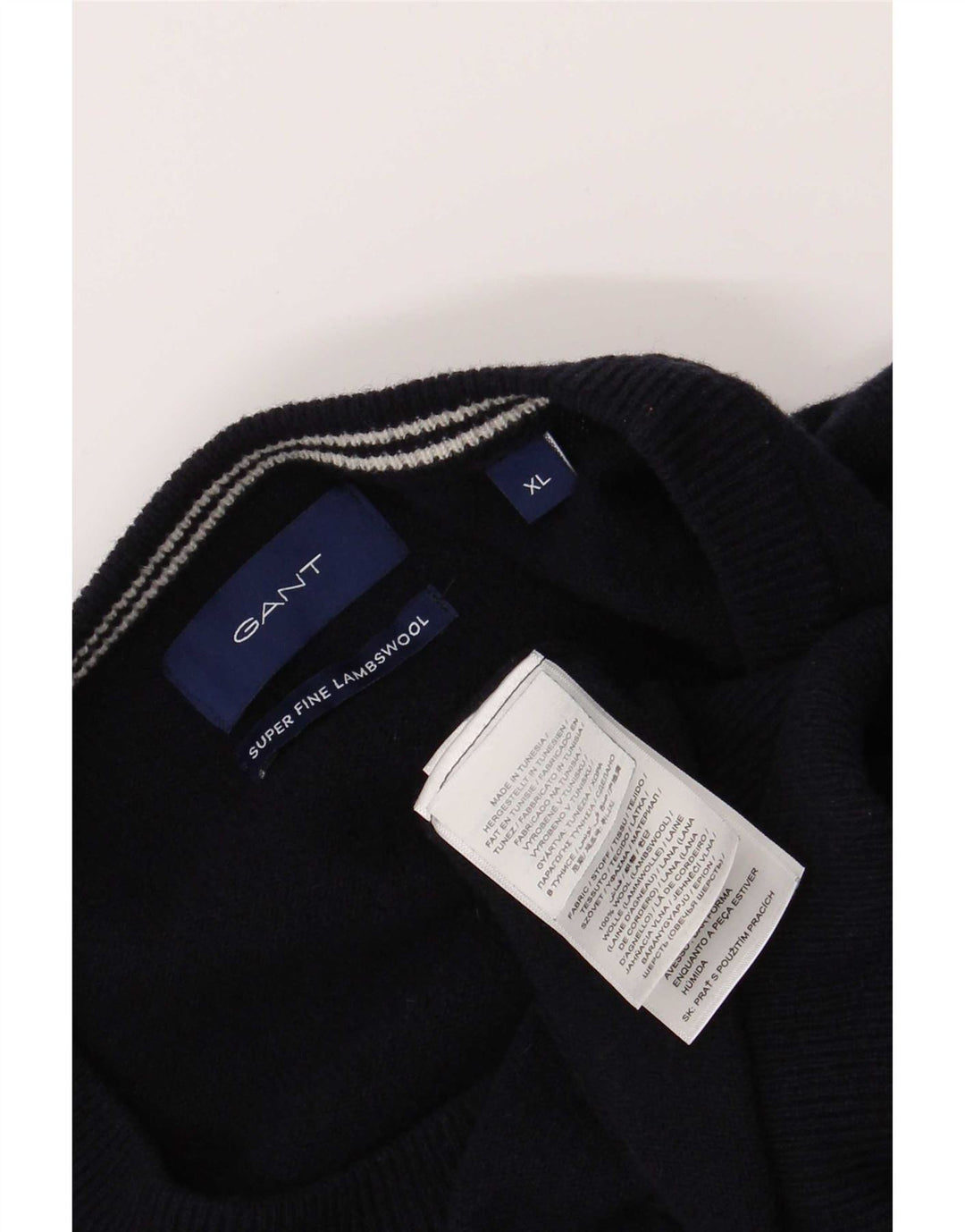 Męski sweter Gant z okrągłym dekoltem XL, granatowy, z owczej wełny