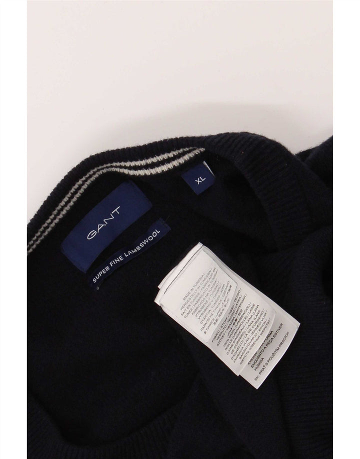 Męski sweter Gant z okrągłym dekoltem XL, granatowy, z owczej wełny