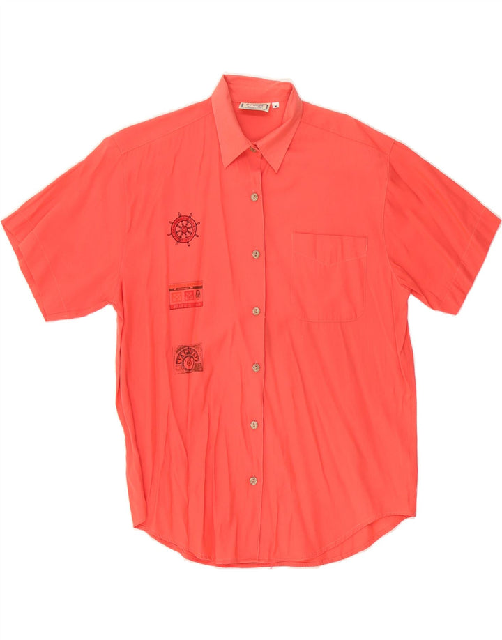 VINTAGE Womens Graphic Short Sleeve Shirt Blouse UK 14 Medium Red Vintage Vintage and Second-Hand Vintage from Messina Hembry 