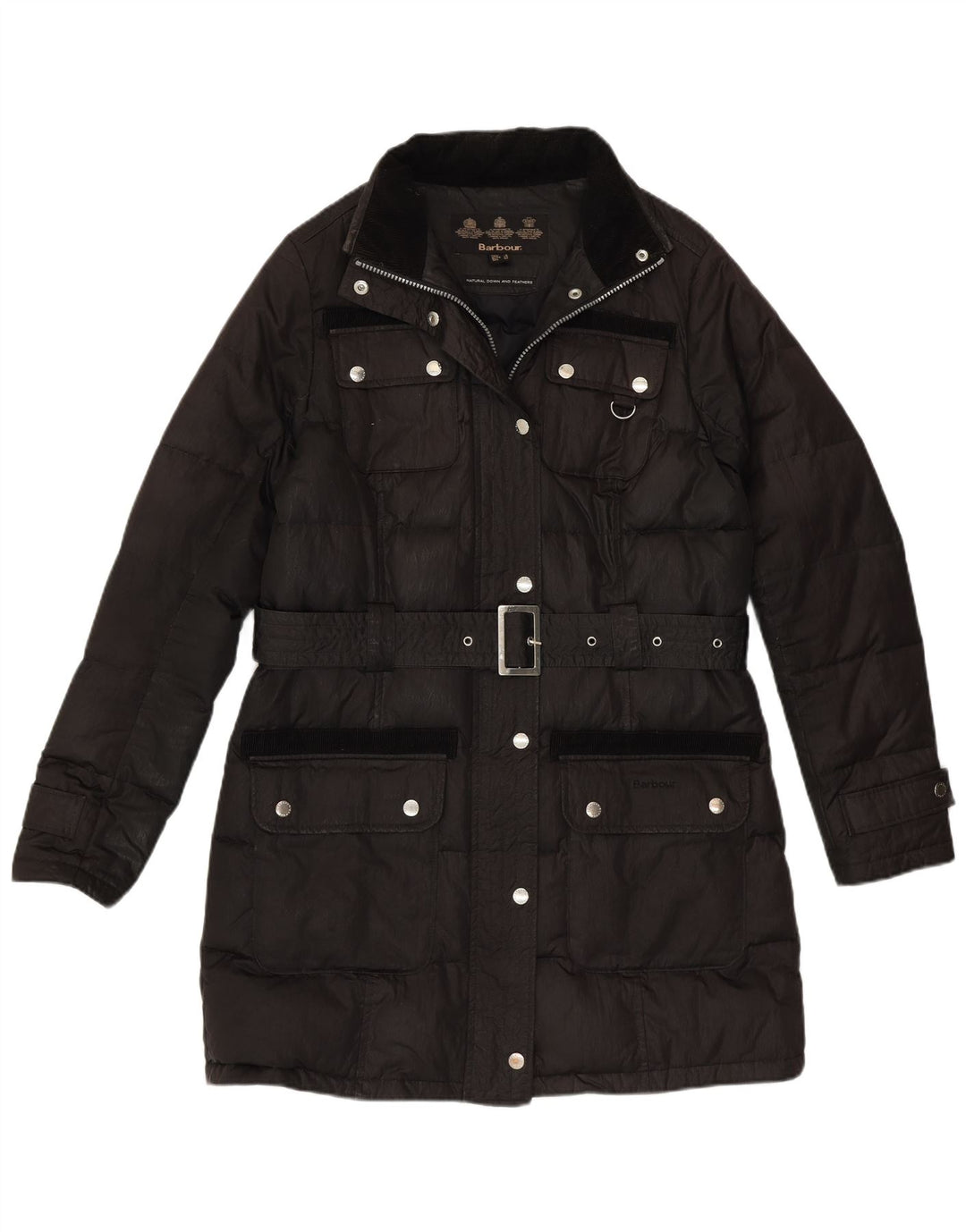 Damski płaszcz ocieplany Barbour UK 12, średni czarny, bawełniany
