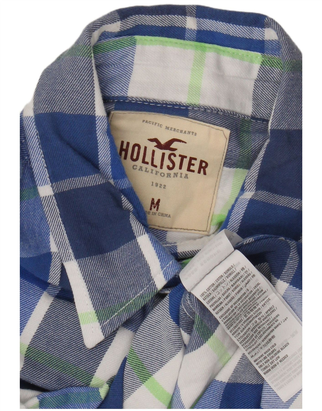 Męska koszula flanelowa Hollister w średnią niebieską kratkę, bawełniana