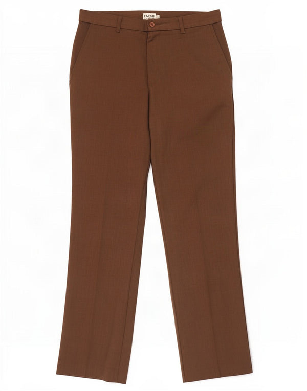 Farah Mens Straight Casual Trousers W34 L33 Brown Polyester