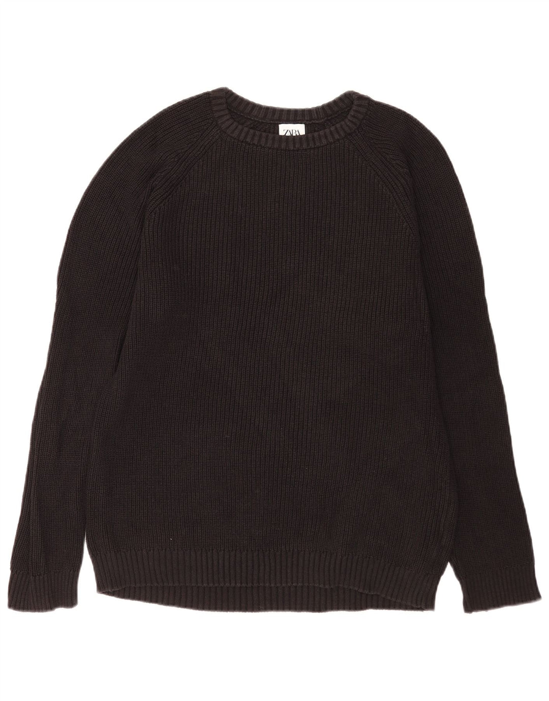 Zara Męski sweter z okrągłym dekoltem, duży, czarny, bawełniany
