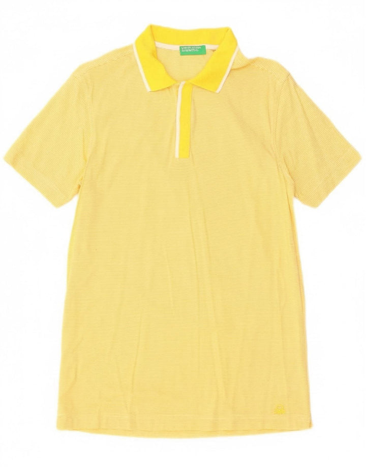 BENETTON Mens Polo Shirt Small Yellow Striped Cotton