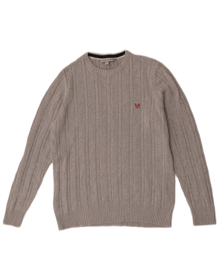 Crew Clothing Męski sweter z okrągłym dekoltem, duży, szary, bawełniany