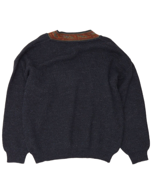 Noba 1950 Mens V-Neck Jumper Sweater IT 48 Small Navy Blue Fair Isle