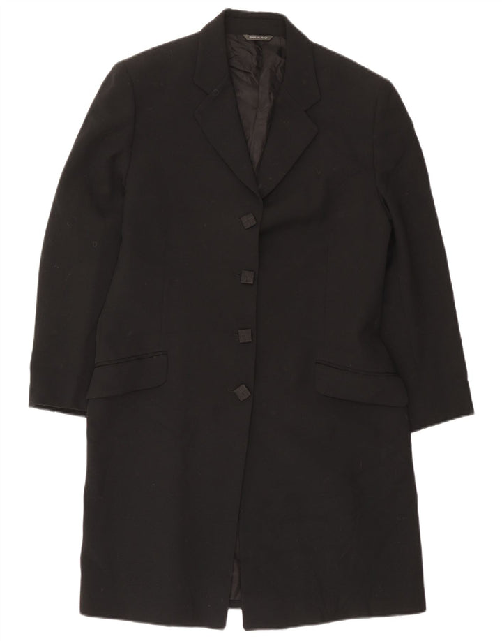 Vintage damska marynarka o przedłużonym fasonie, zapinana na 4 guziki, UK 14, średnia czarna