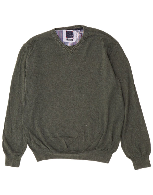 Vintage męski sweter o regularnym kroju z dekoltem w kształcie litery V, XL, zielony, bawełniany
