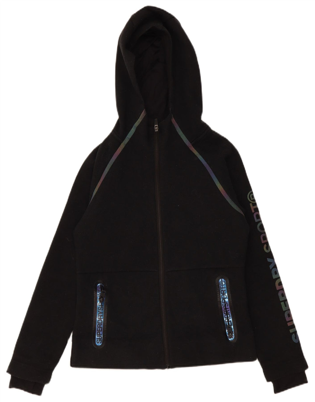 Damski sweter z kapturem Superdry z grafiką i zamkiem błyskawicznym UK 10, mały, czarny poliester