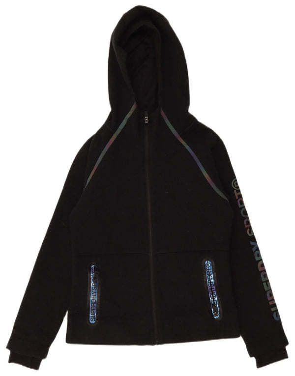 Damski sweter z kapturem Superdry z grafiką i zamkiem błyskawicznym UK 10, mały, czarny poliester