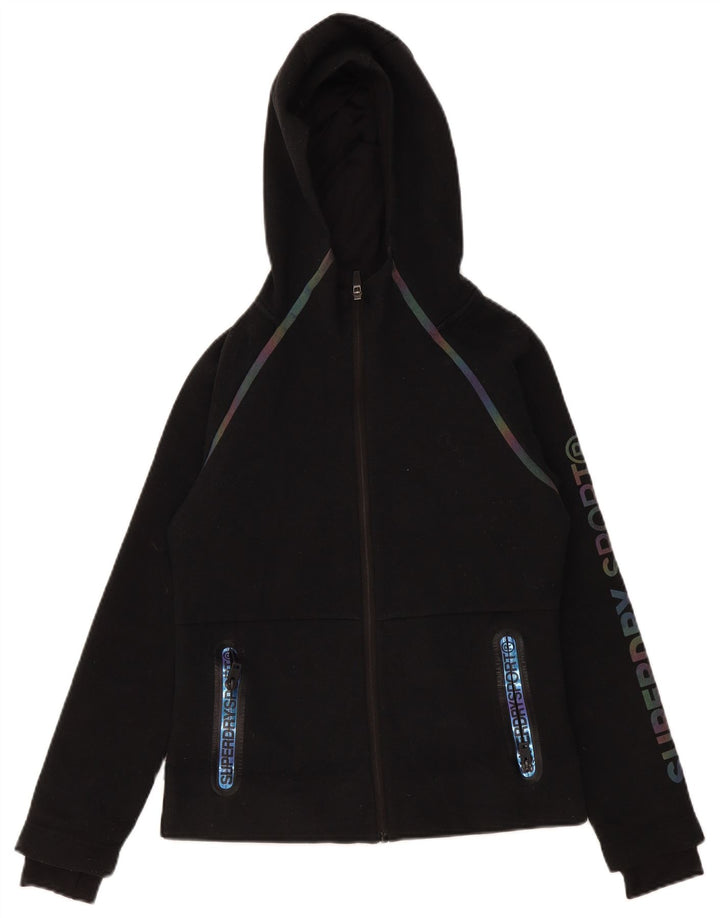 Damski sweter z kapturem Superdry z grafiką i zamkiem błyskawicznym UK 10, mały, czarny poliester