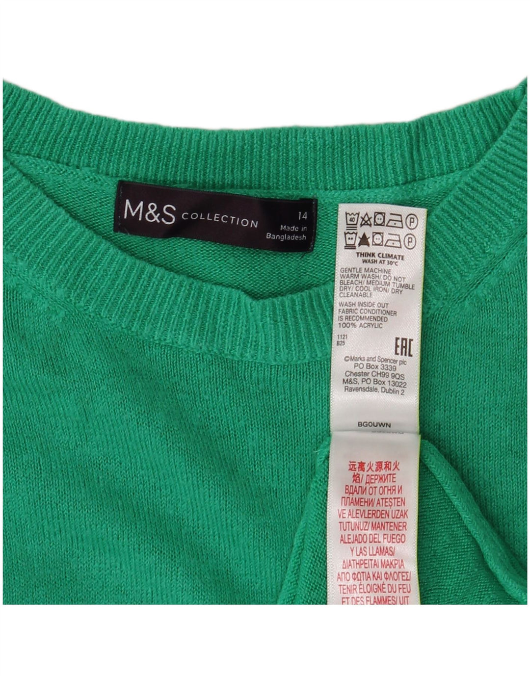 Marks & Spencer Damski sweter z okrągłym dekoltem, UK 14, średni zielony akryl