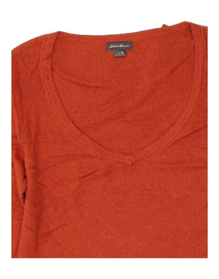 EDDIE BAUER Womens V-Neck Jumper Sweater UK 14 Medium Orange Cotton Vintage Eddie Bauer and Second-Hand Eddie Bauer from Messina Hembry 