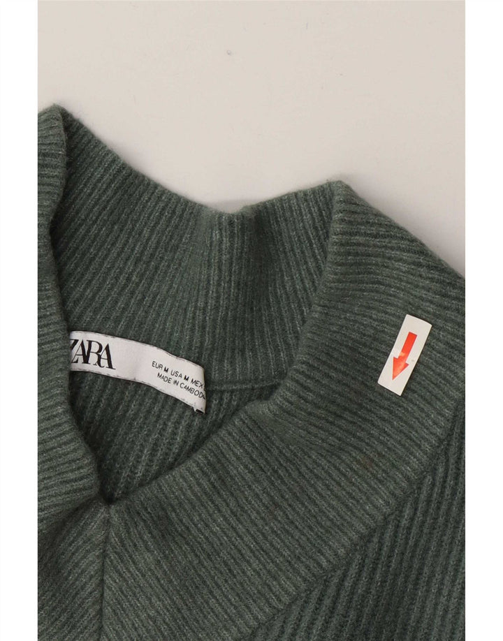 Sweter damski Zara Oversize z dekoltem w kształcie litery V, UK 14, średni zielony akryl