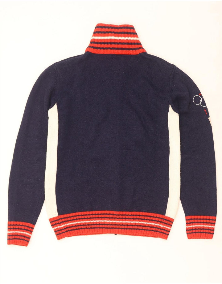 Sweter męski Datch Graphic Cardigan UK 14 Średni granatowy, wełniany blok kolorów