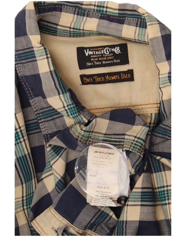 Męska koszula flanelowa JACK & JONES, bawełniana, w średnią granatową kratkę