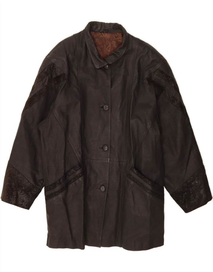 VINTAGE Womens Loose Fit Leather Coat IT 48 XL Black Leather Vintage Vintage and Second-Hand Vintage from Messina Hembry 