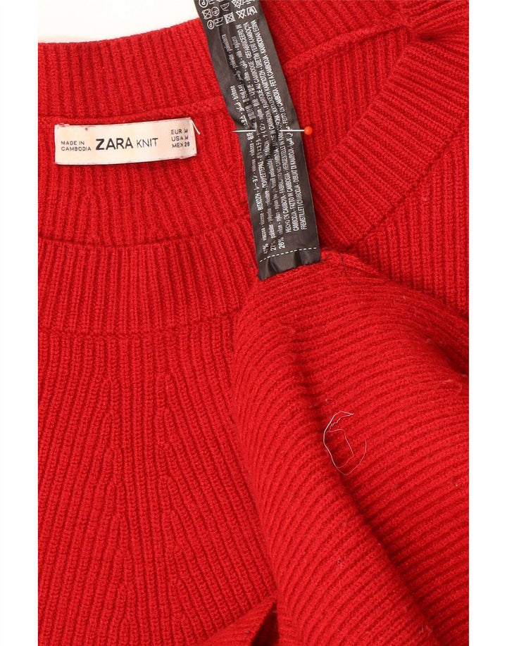 Damski sweter oversize z dekoltem w łódkę Zara UK 14, średni czerwony, wiskoza
